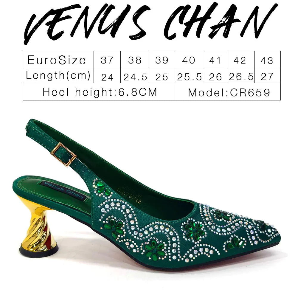 Elegant close-up of fuchsia high heel showing spike heel and intricate fretwork design.