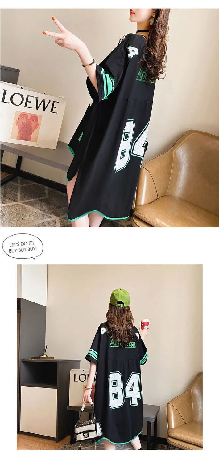 Luxurious women's oversized short sleeve t-shirt in summer fashion, showcasing an irregular cut and stylish Korean design, perfect for casual outings.