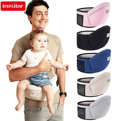 Elegant adjustable baby carrier waist stool backpack designed for infants aged 0-2 years, showcasing a luxurious synthetic fiber material and a sleek solid pattern for a chic look.