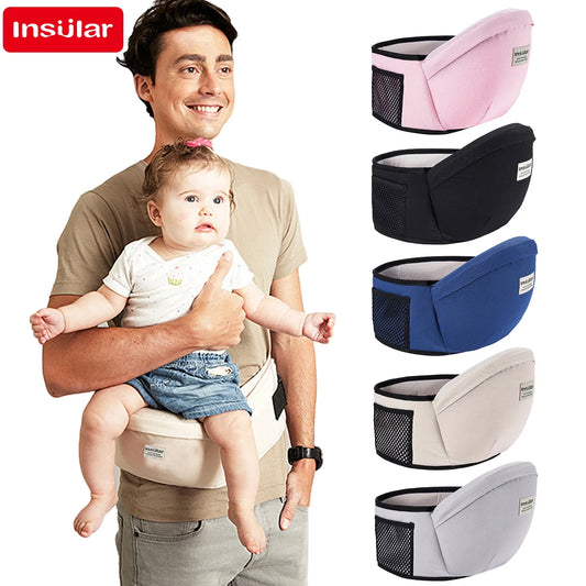 Elegant adjustable baby carrier waist stool backpack designed for infants aged 0-2 years, showcasing a luxurious synthetic fiber material and a sleek solid pattern for a chic look.
