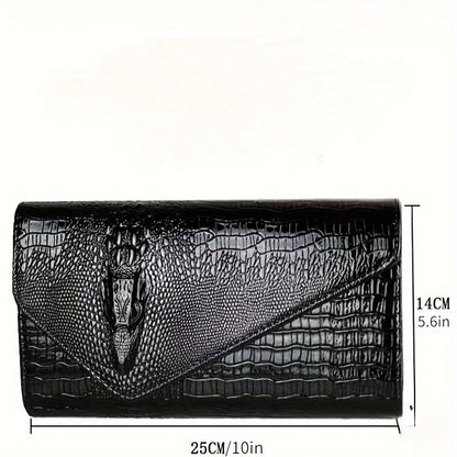 Elegant women's crocodile print clutch bag, showcasing a stylish design perfect for evening wear.