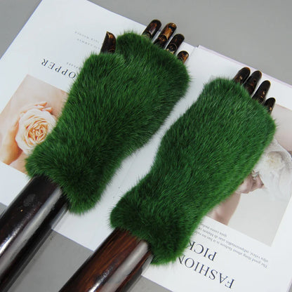 Elegant Luxury Women's Half Finger Knitted Gloves made from 100% Real Mink Fur for Comfortable Typing and Stylish Warmth.