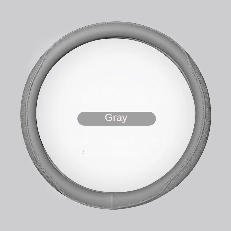 Universal fit steering wheel cover displayed on a sleek steering wheel, showcasing the exquisite Napa leather craftsmanship.