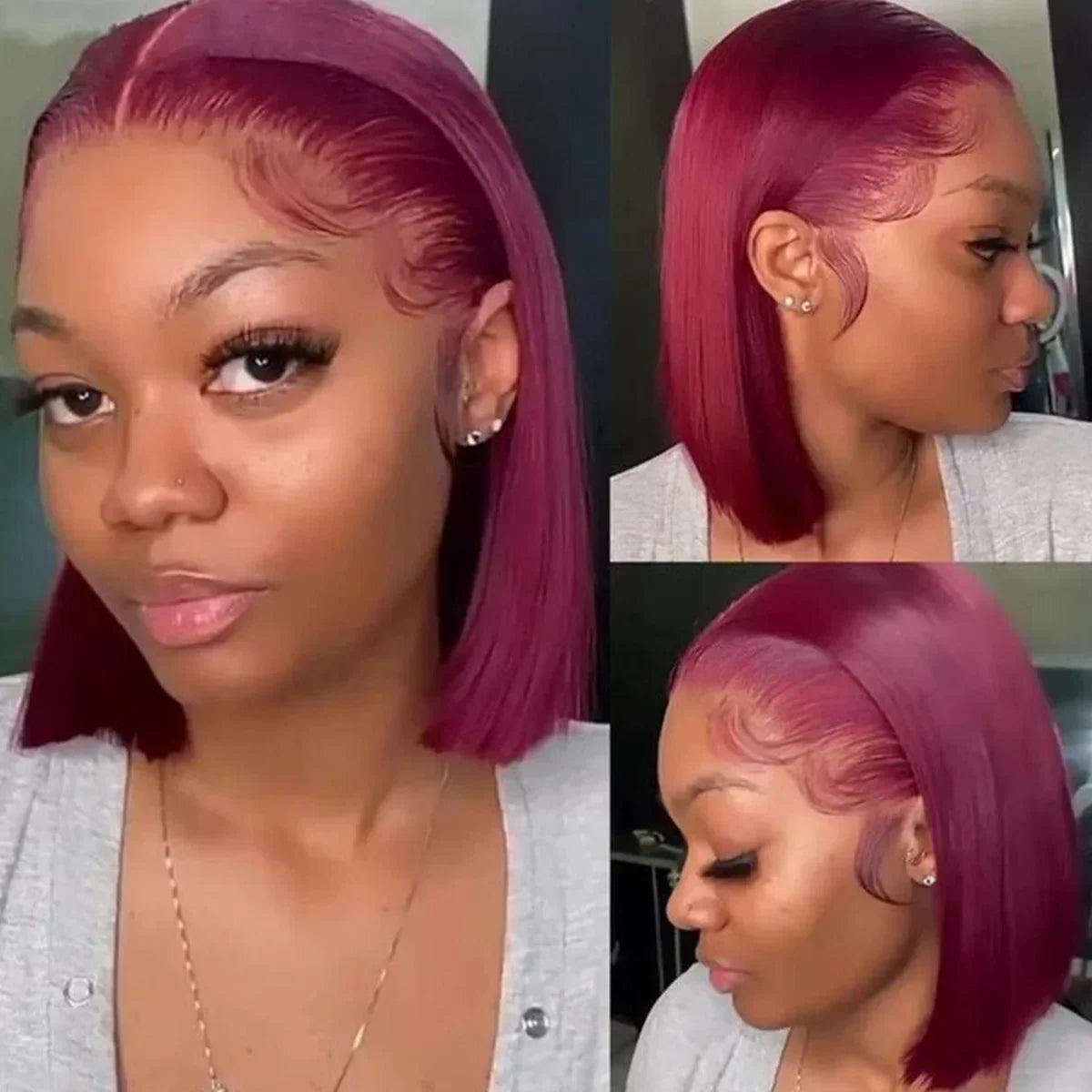 Elegant 99J Burgundy straight lace frontal wig featuring premium Remy human hair, perfect for effortless glam and versatile styling options.