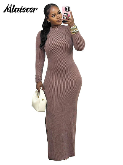 Full body shot of Mlaiscsr Women's Floor-Length Dress, presenting a slim fit and classy O-neck neckline, embodying modern luxury and sophisticated style for the discerning woman.