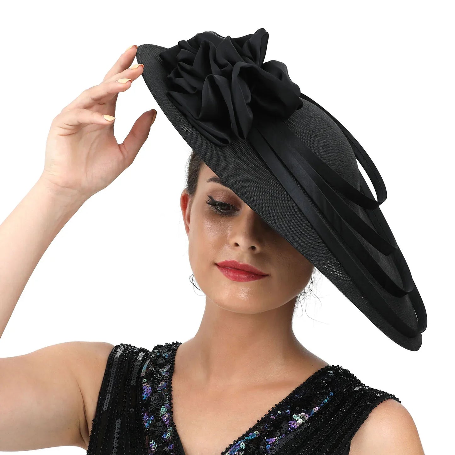 Elegant Sinamay fascinator hat in ivory, perfect for weddings, derbies, and church events, showcasing a sophisticated design made from luxurious polyester.