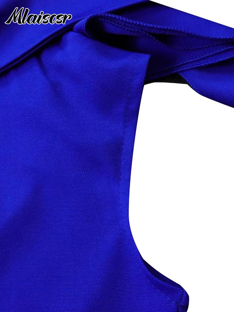 Chic Mlaiscsr short sleeve blue dress, ideal for summer events, embodying a modern and fashionable office lady style.