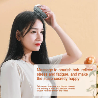 Premium quality electric scalp massager on a marble surface, demonstrating its stylish appearance and efficacy in promoting relaxation and healthy hair.