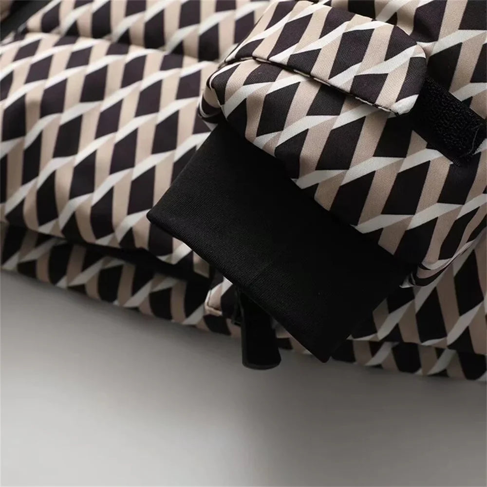 High-quality women's warm winter jacket, crafted with premium polyester and decorative sashes for a fashionable look.