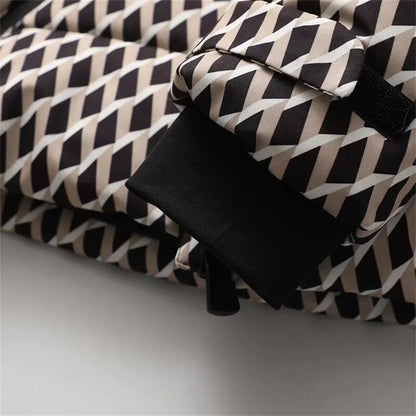 High-quality women's warm winter jacket, crafted with premium polyester and decorative sashes for a fashionable look.