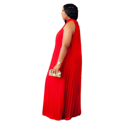 Elegant Plus Size Women's Halter Sleeveless A-Line Maxi Dress for Evening Events, showcasing a refined silhouette and luxurious fabric.
