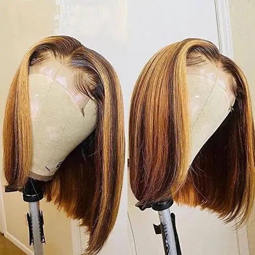 Close-up view of a transparent lace frontal wig showcasing high-quality Brazilian remy human hair with a velvety straight texture, designed for an average cap size.