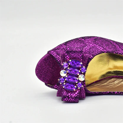 Elegant matching handbag set with high heel pumps, ideal for women's formal wear, crafted from premium materials.