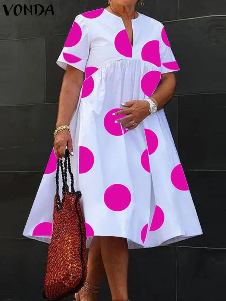 VONDA Plus Size 5XL Maxi Dress displayed outdoors, embodying casual luxury, suitable for streetwear and summer festivities.