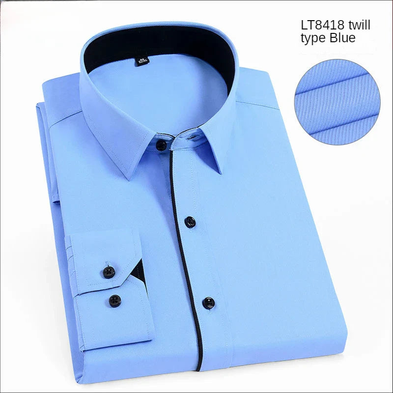Sophisticated cotton broadcloth shirt for men, showcasing a solid pattern, designed for comfort and elegance in spring and autumn, suitable for daily wear.