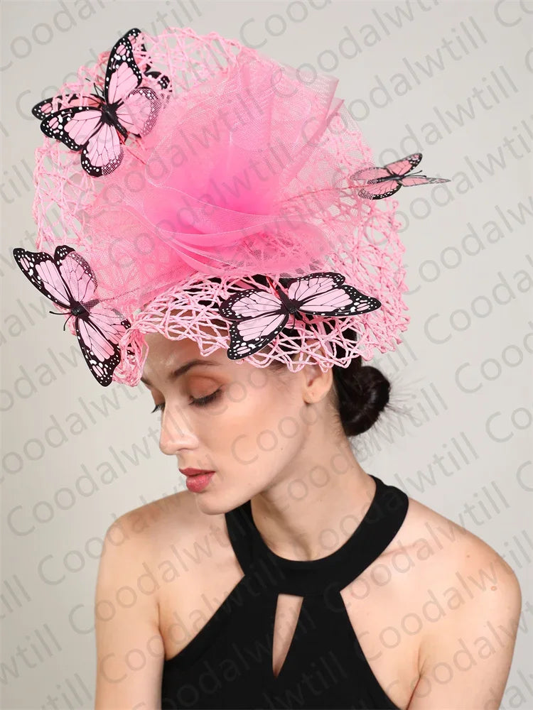 Close-up of the exquisite Butterfly Fascinator, crafted from high-quality polyester for a fashionable touch at any formal occasion.