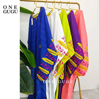 Elegant one-size royal blue gown for women, crafted from high-quality cotton and polyester, perfect for upscale occasions and traditional ceremonies.