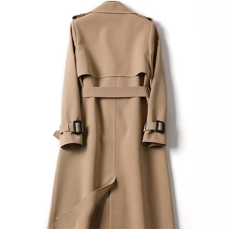 Stylish and chic women's trench coat featuring a turn-down collar and double breasted closure, ideal for autumn and winter seasons.