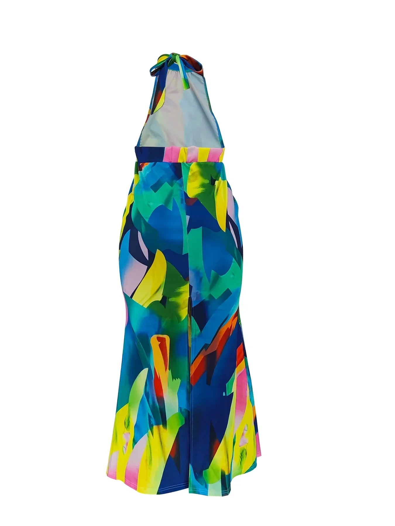 Fashion-forward sleeveless halter neck dress, embodying luxury and style for the contemporary woman at upscale events.