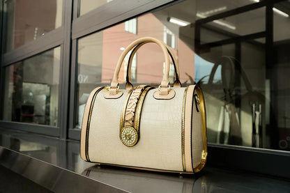 Chic and elegant microfiber leather handbag with spacious interior and sleek zipper closure, designed for fashionable women who appreciate versatility.