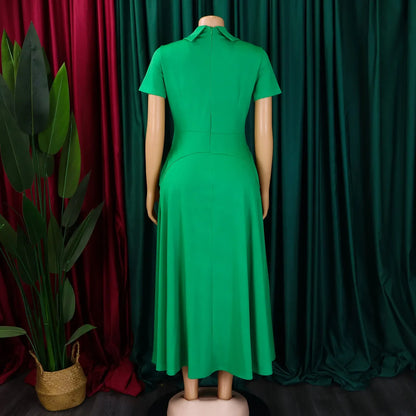 Back view of the elegant high-waisted evening dress, highlighting the fine craftsmanship and zipper closure for a tailored fit.