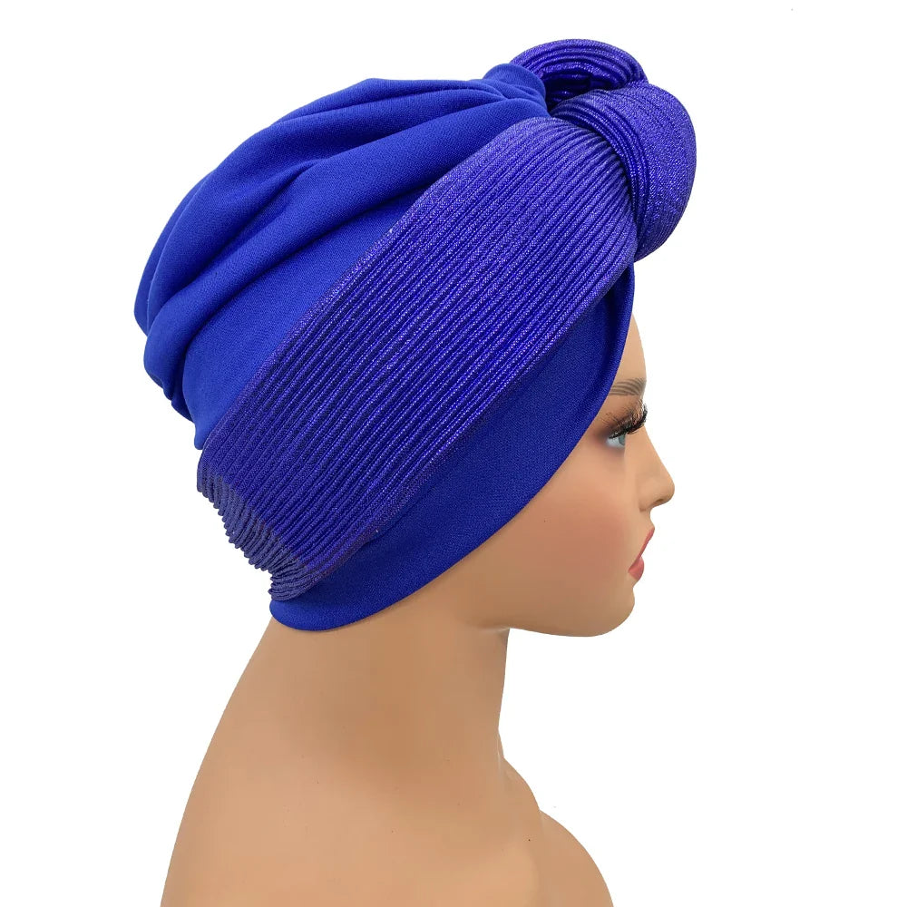 Chic polyester turban cap for women, designed with a stylish glitter knot, perfect for upscale events, fits head sizes 56-58cm.
