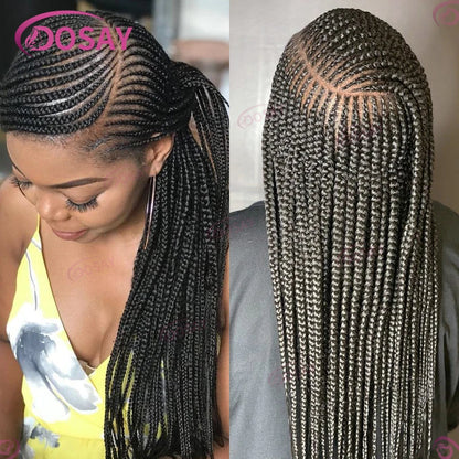 Glamour shot of a braid style full lace wig, capturing the elegance and sophistication ideal for fashionable black women.