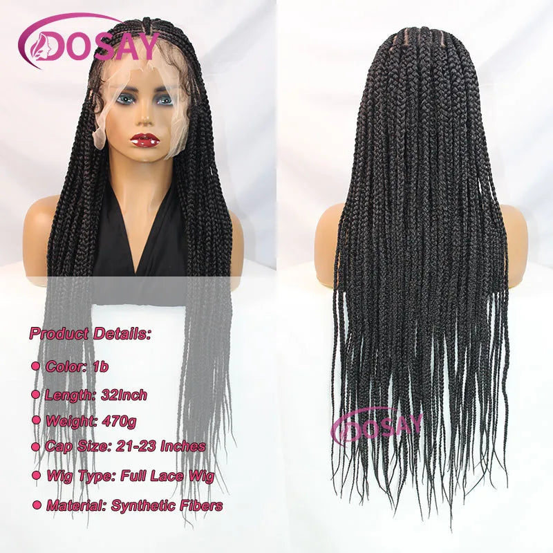 Stunning 36-inch long fulani cornrow braided wig styled with a square part, ideal for enhancing elegance and style with effortless sophistication.
