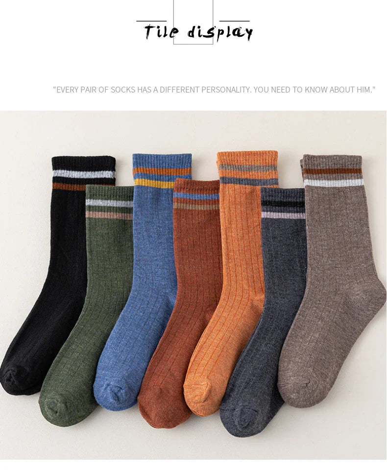 Elegant assortment of men's sports socks ideal for winter, these five pairs of crew socks combine functionality and style, crafted from a premium cotton blend for ultimate comfort.