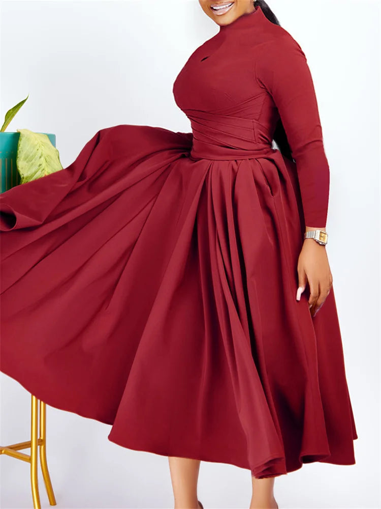 Back view of the Wmstar Plus Size Women's African Dress, highlighting its sleek design and the premium polyester fabric, perfect for plus size elegance.