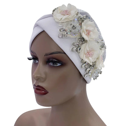 Elegant and trendy African turban cap with stunning diamond-like embellishments, perfect for modern fashion-forward women.