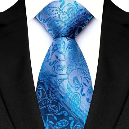 Luxury 8CM classic men's neck tie in green and blue plaid stripes, floral jacquard woven design, showcasing elegance and sophistication.