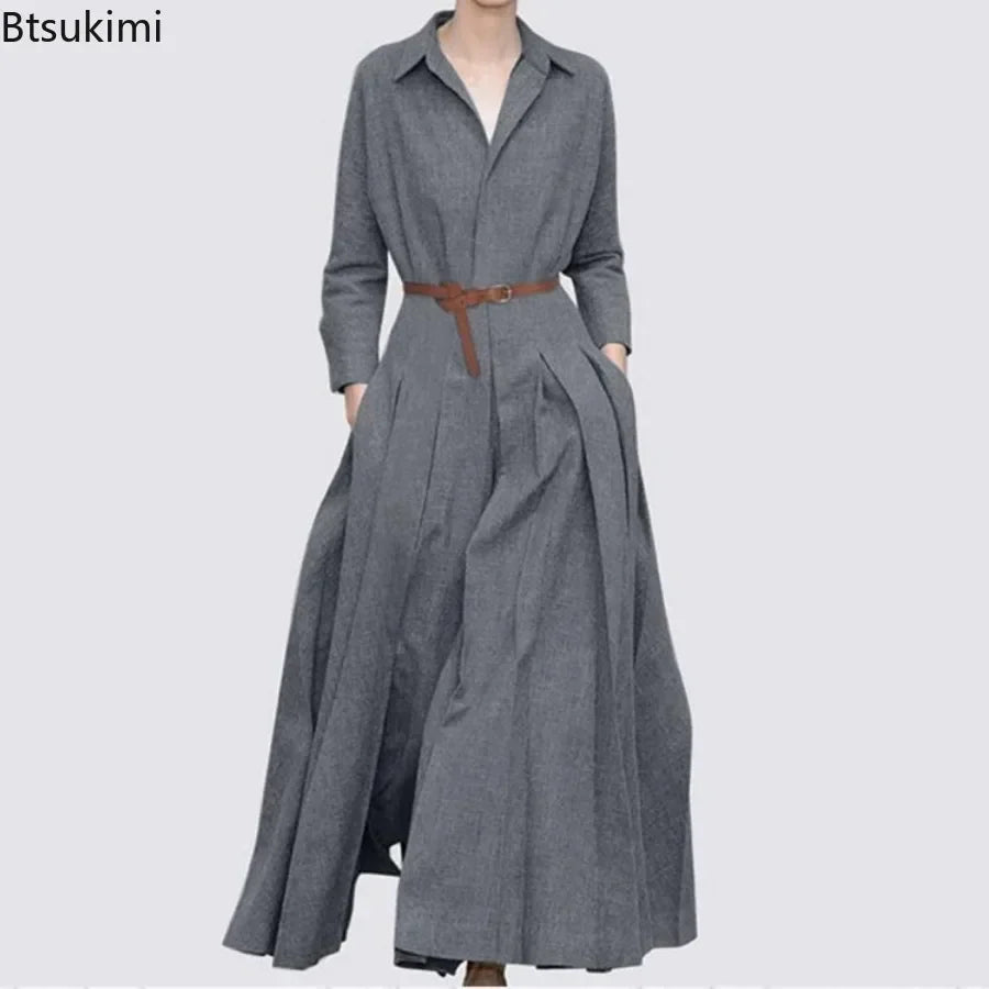 Chic and stylish ankle-length maxi shirt dress for women, crafted from a premium cotton blend, showcasing a loose fit for comfort, perfect for spring and summer occasions.