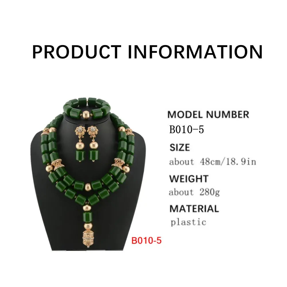 Showcase of the Elegant African Wedding Jewelry Set, featuring handcrafted resin beads and copper alloy elements, perfect for enhancing any bridal look.