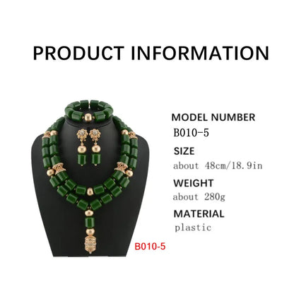Showcase of the Elegant African Wedding Jewelry Set, featuring handcrafted resin beads and copper alloy elements, perfect for enhancing any bridal look.
