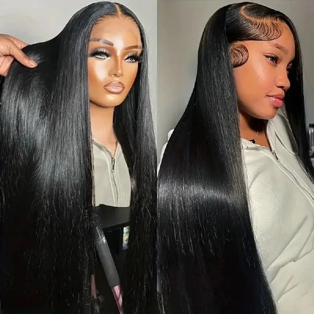 Luxurious 26 Inch Brazilian Straight HD Lace Front Wig with 200 Density, showcasing the transparent lace design for a flawless and natural look.