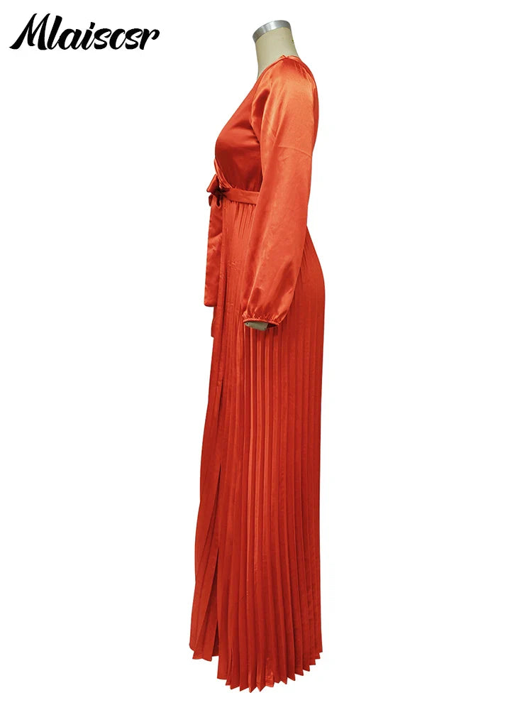 Full-length view of Mlaiscsr Elegant Dress, highlighting its flowing fabric and refined A-line silhouette, ideal for festive occasions.