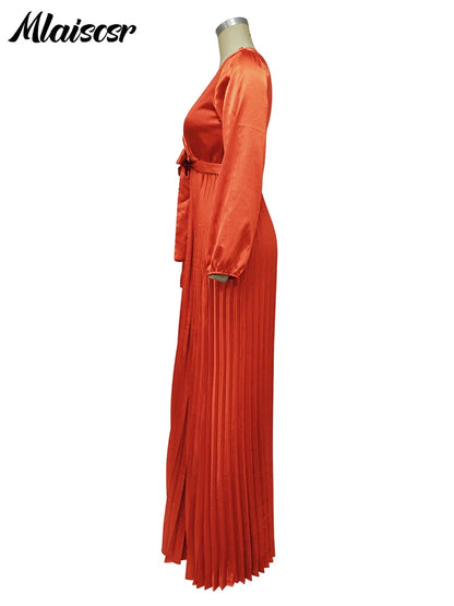 Full-length view of Mlaiscsr Elegant Dress, highlighting its flowing fabric and refined A-line silhouette, ideal for festive occasions.