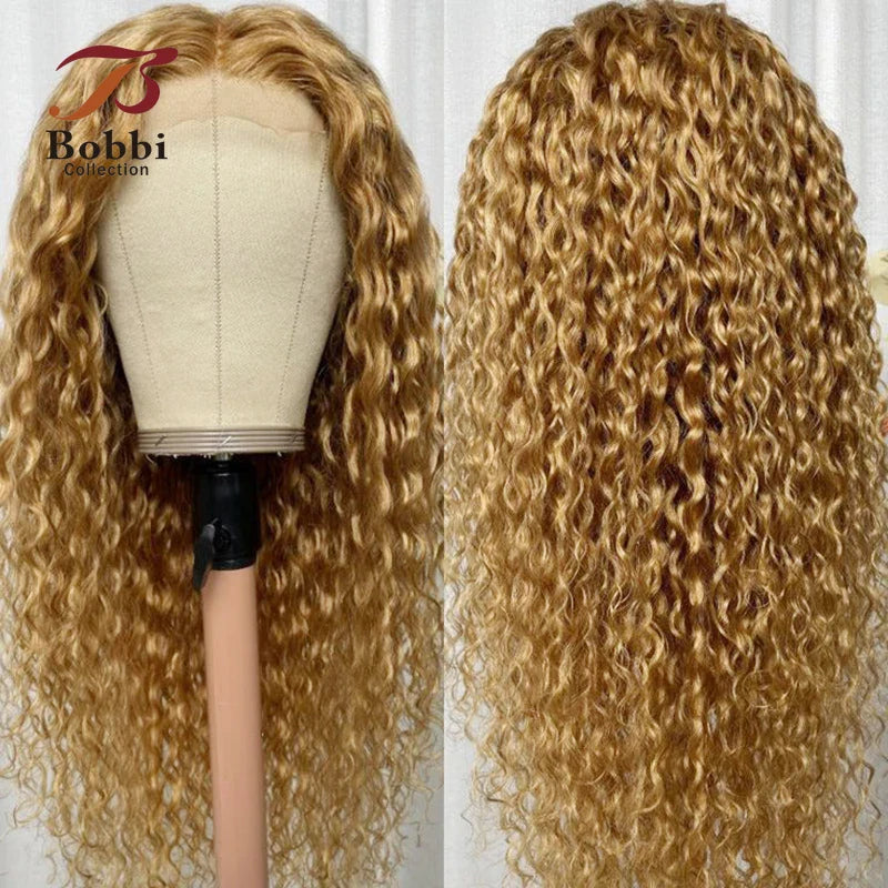 Back view of the Honey Blonde Water Wave Wig, illustrating the stunning flow and volume of 100% human hair, perfect for a premium style.