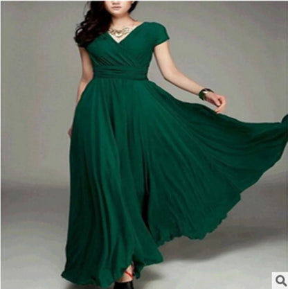 Short sleeve V-Neck Chiffon Dress exuding elegance, crafted from high-quality polyester, ideal for casual and formal events.
