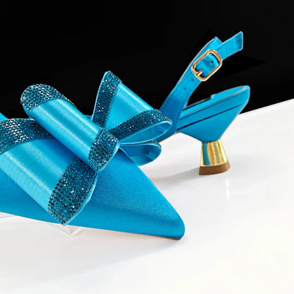 Luxurious women's pointed toe shoes embellished with rhinestones in coffee colour, perfect for weddings and parties.