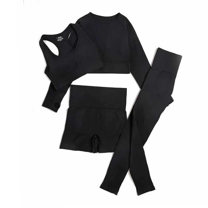 Stylish WAREBALL seamless yoga set for women, featuring a chic sports bra and matching leggings in luxurious green.