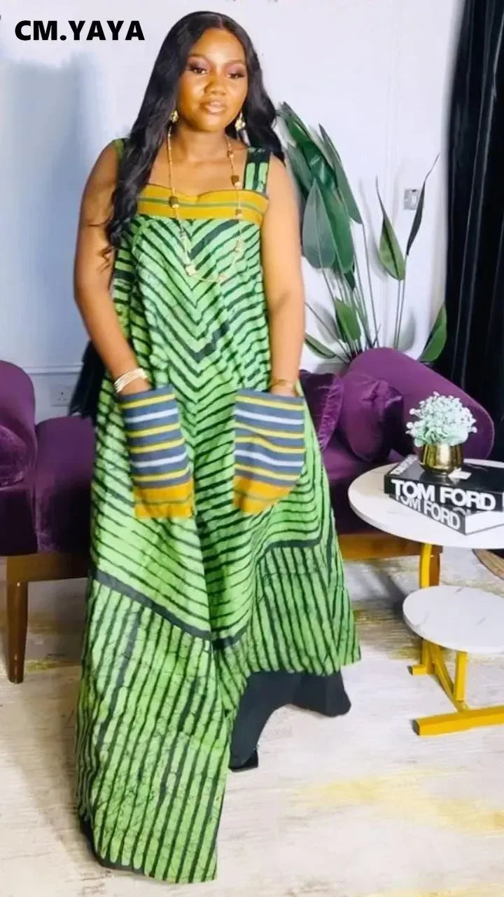 Elegant and practical CM.YAYA Women’s Striped Jumpsuit captured against a sophisticated backdrop, highlighting its chic design and convenient pockets for a trendy look.