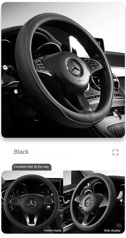 Close-up view of the breathable Napa leather steering wheel cover, featuring non-slip texture ideal for a premium driving experience.