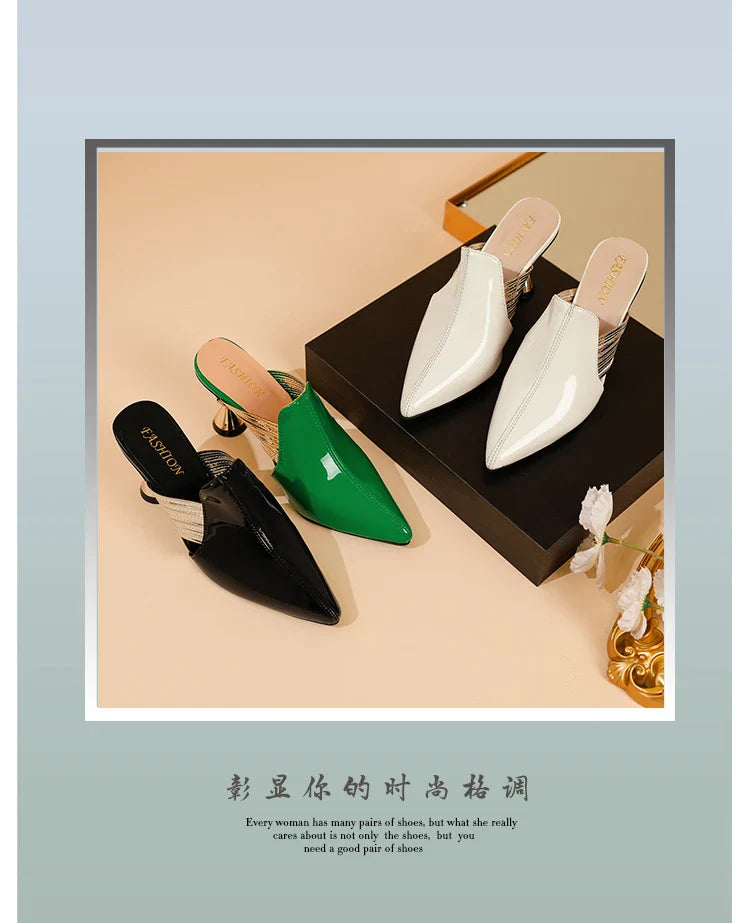 Adorned pointed toe slippers, highlighting exquisite craftsmanship and vibrant colours, ideal for upscale summer getaways.