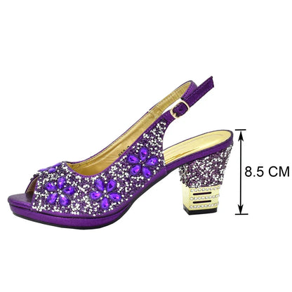 Matching purple handbag for Italian wedding shoes, adorned with rhinestones, perfect accessory for elegant women's formal attire.