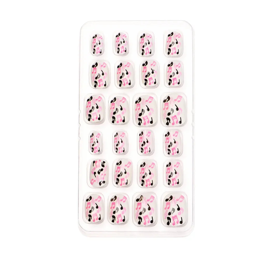 Exquisite set of 24 cute acrylic press-on false nails showcasing intricate flower designs, a luxurious choice for children's nail art.