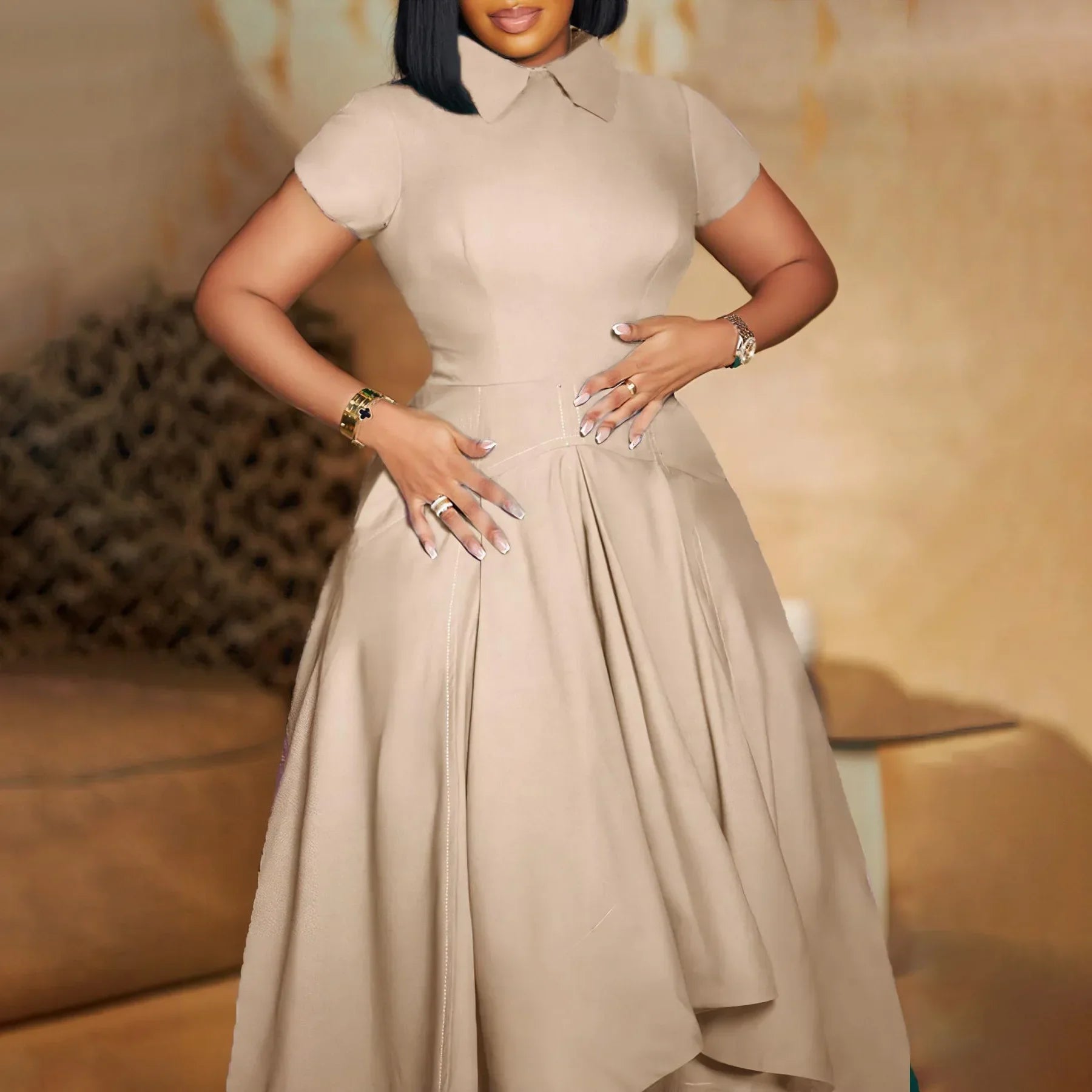 Charming Women's A-Line Dress by Hot Trends Area featuring an empire waistline and Peter Pan collar, perfect for weddings and church services.