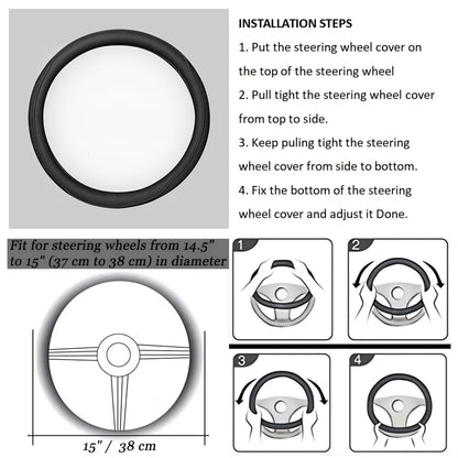 Luxurious Napa leather perforated steering wheel cover, showcasing refined craftsmanship and sophisticated patchwork design.