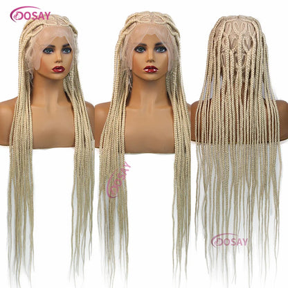 Close-up of a full lace heart shaped box braided wig, highlighting the exquisite texture and high-quality synthetic material.